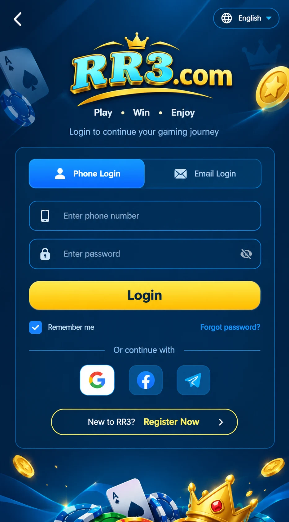 RR3 Game Login Display