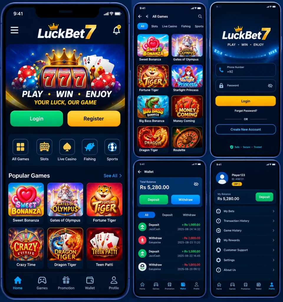 LuckBet7 Game Home screen